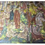 F.M., A 20TH CENTURY RUSSIAN SCHOOL OIL ON CANVAS 'Folk of the Forest', signed with initials. (