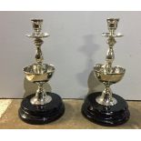 AN UNUSUAL PAIR OF 20TH CENTURY BALUSTER CANDLESTICKS WITH CIGAR HOLDER SECTIONS With inverted
