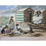 JOHN LEECH, 1817 - 1864, A COLOURED PRINT 'Scene at Sandgate', bathers and children at play with a