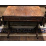 A GEORGE III PERIOD SOFA TABLE With real and faux drawers and a ring turned stretcher, raised on