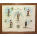 'THE FUSILIERS', PRINT The Regiments of the Fusiliers, 1815 - 1968, along with five hackles.