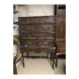 A WILLIAM & MARY PERIOD OAK CHEST OF TWO SHORT ABOVE THREE LONG DRAWERS With brass tear drop