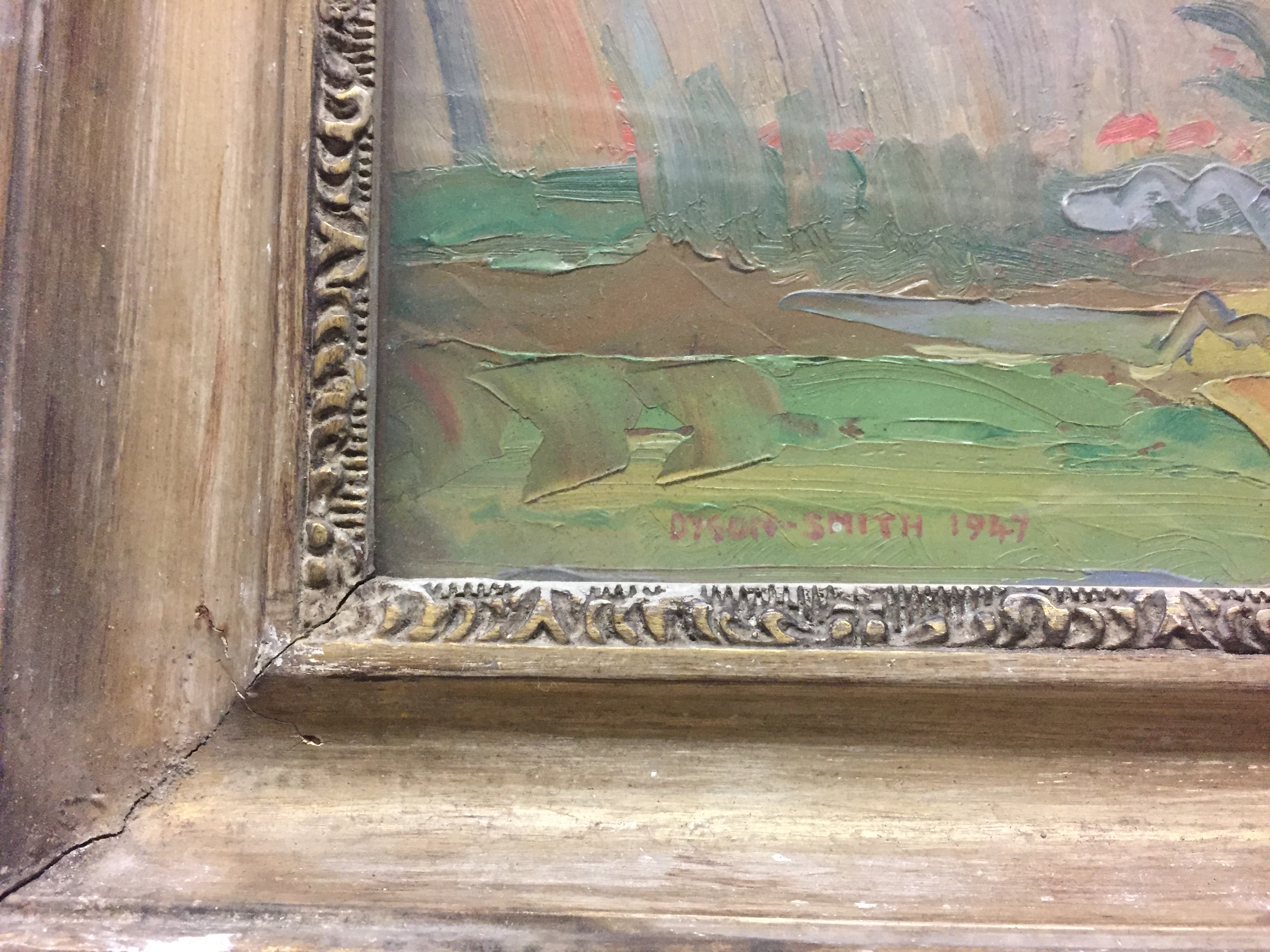 DYSON SMITH, 1947, OIL ON BOARD View of a Cornfield, cream framed. - Image 2 of 2