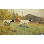 R. MICHELL, WATERCOLOUR A pair of pointers in a landscape, dated 1925, signed and framed. (24cm x