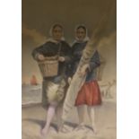 C. PICKERING, WATERCOLOUR 'Fisher girls with baskets and nets, dated 1882, signed and framed. (