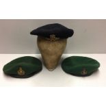 THREE BERETS To include two Royal Marines with Queen's crown badges and one Royal Artillery.