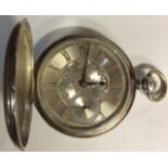A VICTORIAN SILVER GENTS FULL HUNTER POCKET WATCH Silver dial with engraved decoration and