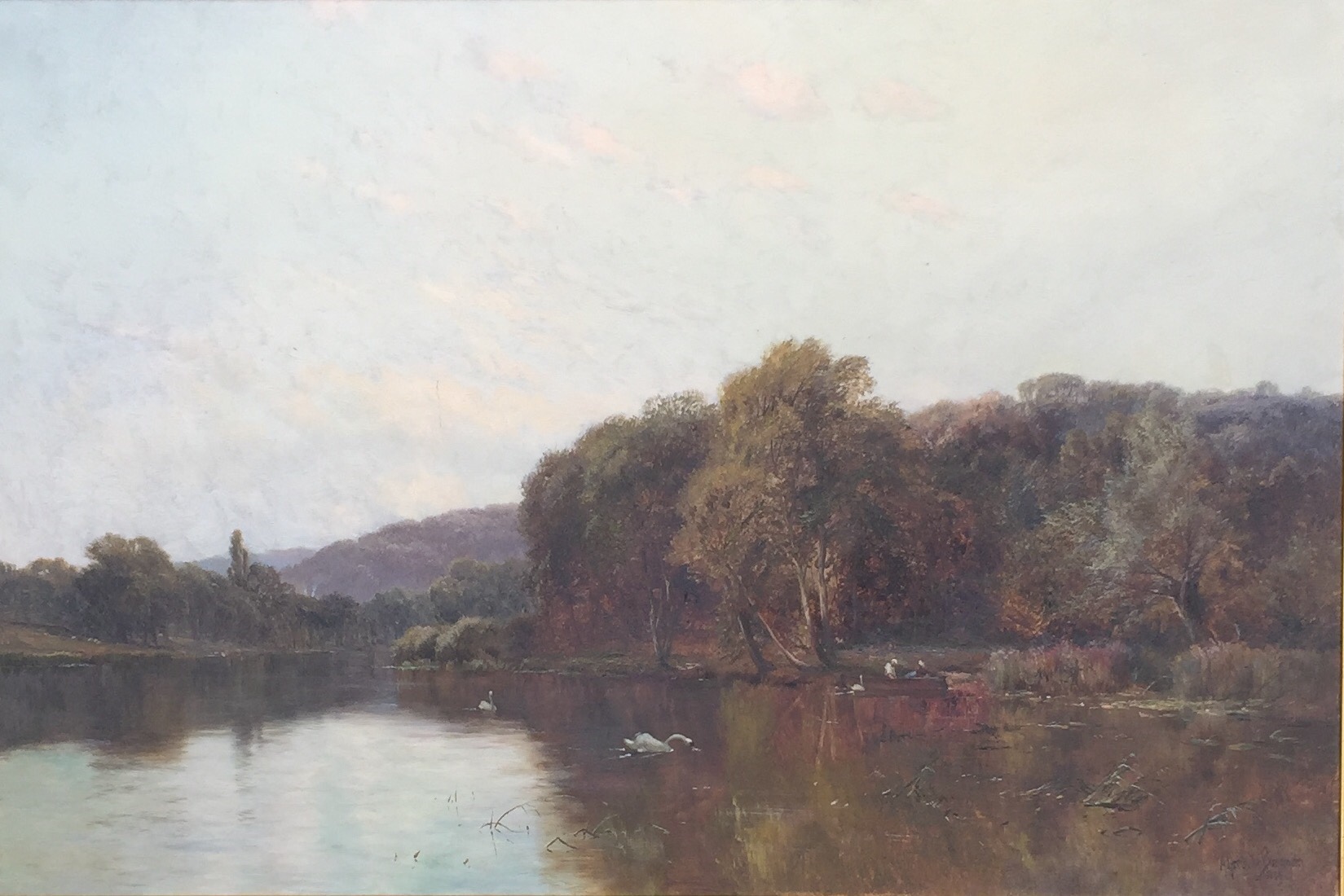 ALFRED DE BREANSKI SNR, 1852 - 1928, OIL ON CANVAS 'Picnic Island, Clivedon and Cookham', fully