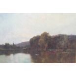 ALFRED DE BREANSKI SNR, 1852 - 1928, OIL ON CANVAS 'Picnic Island, Clivedon and Cookham', fully