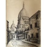 J. BRILLATS, PEN AND INK ON PAPER 'Le Sacré-Cœur de Montmartre', signed, inscribed and framed (