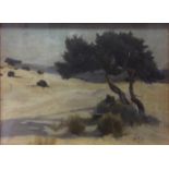HERCULES BRABAZON, OIL ON BOARD Olive tree in sand dunes, signed with initials and framed. (19cm x
