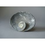 A 20TH CENTURY FOSSIL DISH Stoneware dish made out of polished rock containing 400 million year