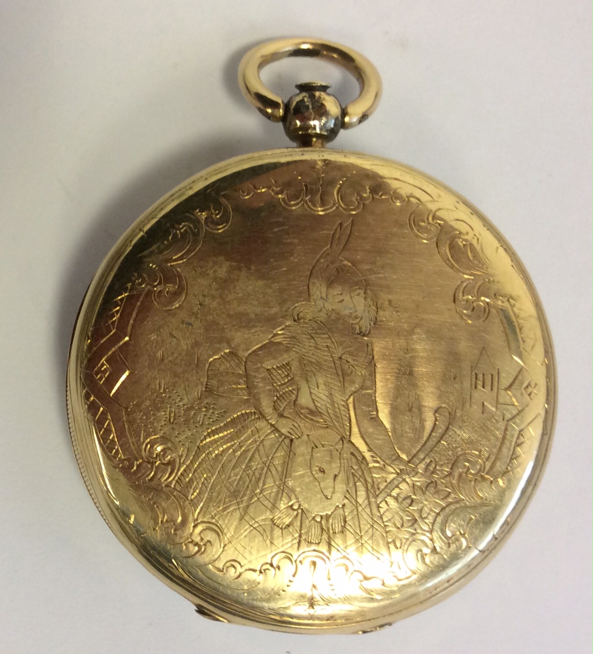 PATECH, GENEVE, A CONTINENTAL GOLD LADIES' POCKET WATCH The case engraved with a scene of a young