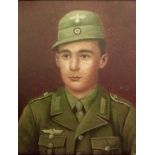 AN OAK FRAMED OIL PAINTING Portrait of a World War II German soldier of the ranks.