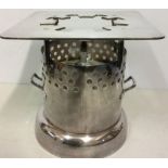 A VINTAGE SILVER PLATED TABLE FLAMBÉ CYLINDER BURNER/STOVE With pierced top plate. (approx 26cm x