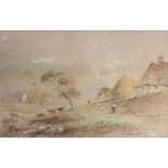 G. EARP, AN EARLY 19TH CENTURY WATERCOLOUR Farm buildings, figures and cattle, signed and framed. (