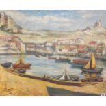 ALAPEQUES, A 20TH CENTURY CONTINENTAL SCHOOL OIL ON CANVAS A Mediterranean port, signed and