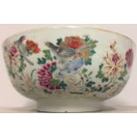 AN 18TH CHINESE EXPORT PORCELAIN PUNCH BOWL Hand painted with a pair of birds in an exotic