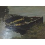 AN ENGLISH 20TH SCHOOL OIL ON BOARD 'The Junker built Jolly boat, gilt framed. (26cm x