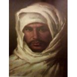 OIL PAINTING Portrait of an Arab man in traditional attire.
