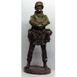 A 20TH CENTURY BRONZE FIGURE OF A BRITISH PARATROOPER In full kit, ready to jump. Condition: very