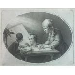 J. BOYDELL, AN 18TH CENTURY OVAL STIPPLE ENGRAVING 'The Drawing Master', Circa 1770, framed. (oval