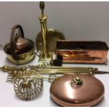 A COLLECTION OF VINTAGE COPPER AND BRASS ITEMS Comprising of a copper planter, kettle and bed