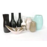 Poole Pottery, a collection of vases and a pair of bottle vases with Chinese characters