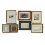 Eight various framed watercolours, drawings, sketches, largest 20 x 28cm