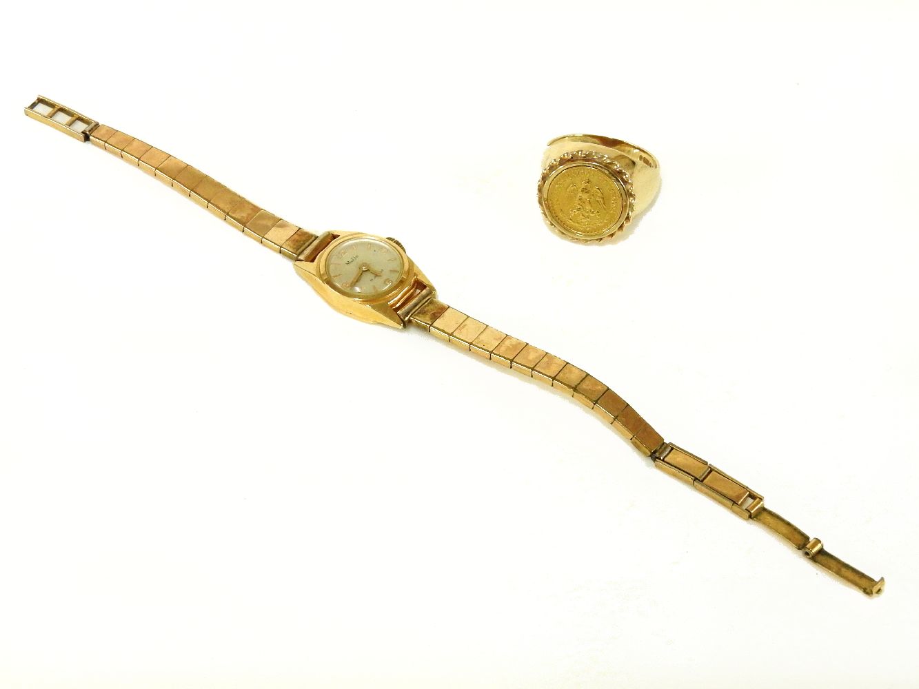 An 18ct gold ladies Mudu mechanical watch head, with later rolled gold strap, a Mexican Estados