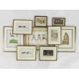 Assorted Ackerman's Repository prints, another similar, and three prints of Chippendale furniture