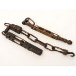Two 19th century wooden knitting sheafs, one with enclosed ball and chain links, baring date 1761,
