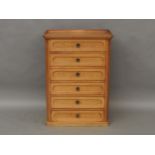 A Victorian satin birch chest of six drawers, with recessed fronts and blind gallery, 82cm wide,