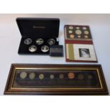 A set of five silver proof 'Golden Jubilee' Crown size coins, a 2002 proof collection set £5 - 1p, a