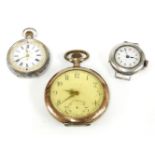 A silver open faced pocket watch, a Continental ladies silver pocket watch, with white enamel