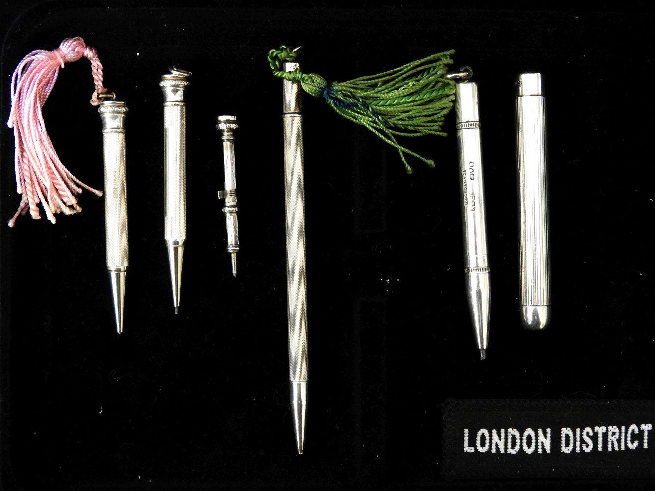 Six silver propelling pencils, including examples by Sampson Mordan