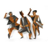 Three mixed metal wall plaques, of dancing gentlemen