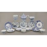 Tea wares, Kangxi and 18th century, five tea bowls; nine saucers, one soft paste, one saucer with