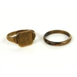 A 9ct gold signet ring, and a rolled gold ring, 3.3g