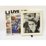 A 'Live Aid' concert programme, a 'Live 8' programme, both signed by Bob Geldof, together with two