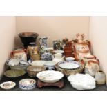 Various oriental ceramics, vases, teapots, bowls, etc