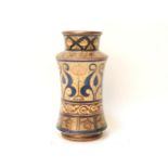 A Deruta style albarello with copper lustre and blue bands of decoration, 26cm