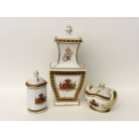 Three items of Portuguese porcelain, comprising a lidded vase, canister and bowl, all with