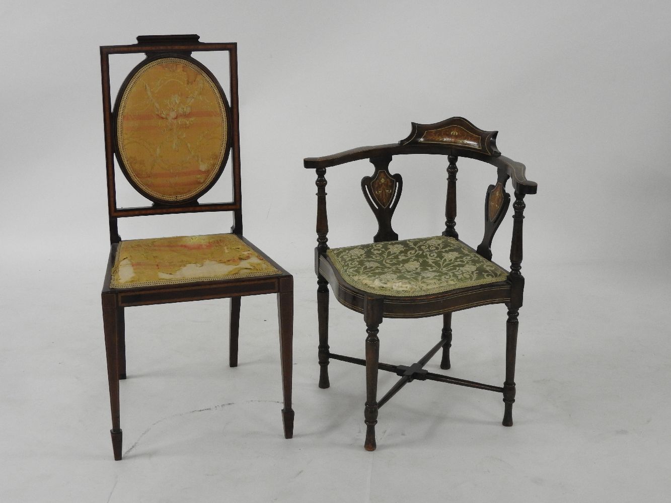 Two Edwardian inlaid mahogany chairs
