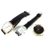 A gold plated gentleman's Longines quartz strap watch, a gold plated ladies Marco Valentino quartz