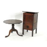 An Inlaid mahogany pot cupboard, and a mahogany tripod table reduced (2)