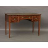 An Edwardian mahogany inlaid leather top side table, 115cm wide