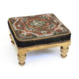 A Victorian gilt wood footstool, with beadwork upholstery