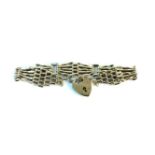 A 9ct gold five bar fan gate link bracelet, with padlock, 17.03g