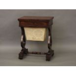 A Victorian work table, together with an aesthetic style occasional table and a reproduction coffer